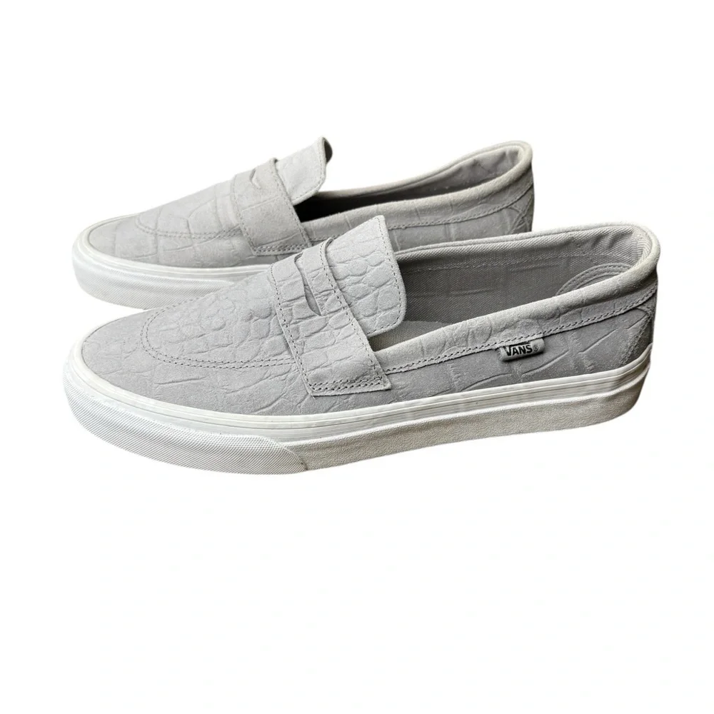 👟 Vans Embossed Grey Suede Slip-On‎ Shoes Men’s 11 🐊✨
